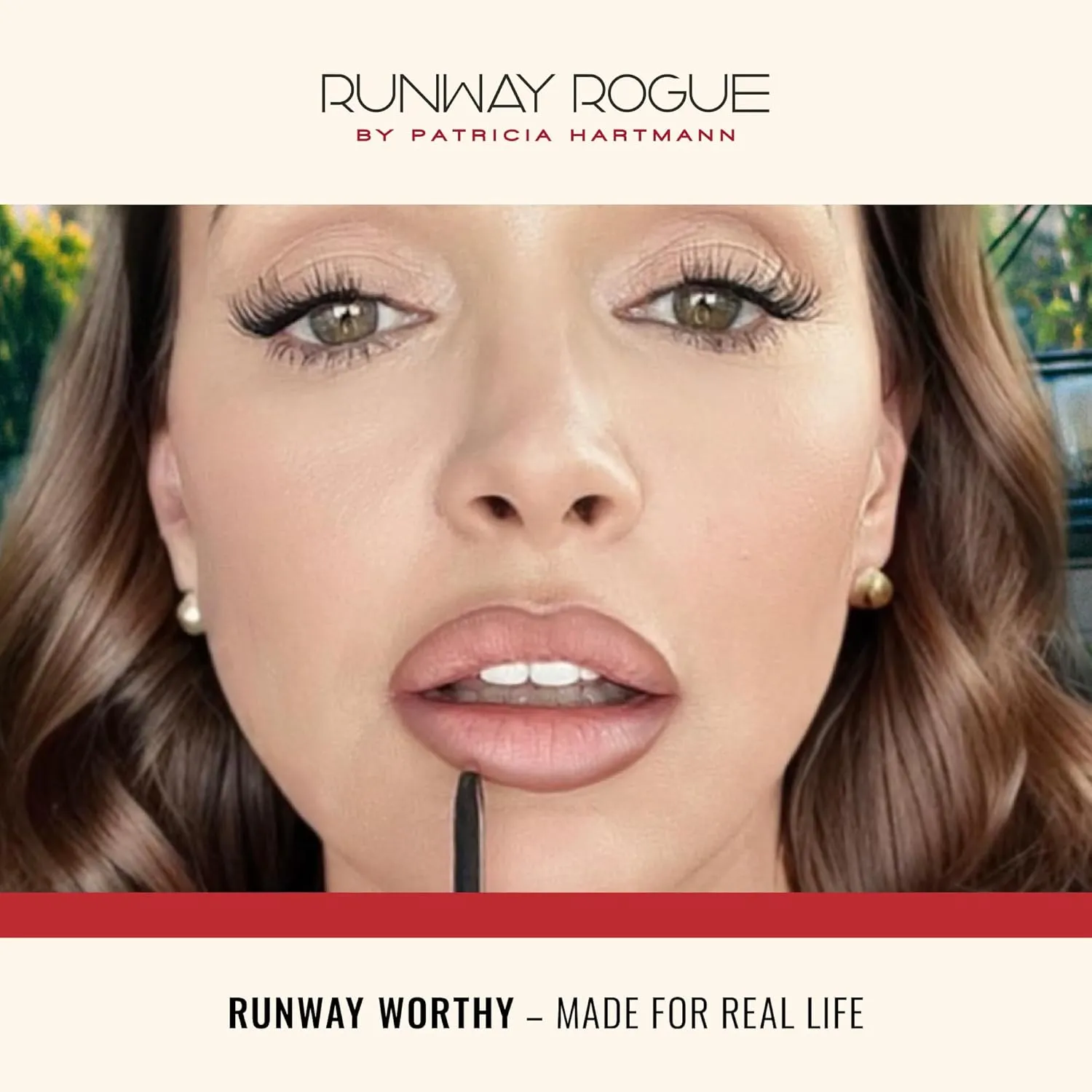 Runway Rogue Designer Liner Lip Pencil, Matte Crimson Dark-Red Lip Liner Pencil and Lip Liner Sharpener, ‘In the Press’