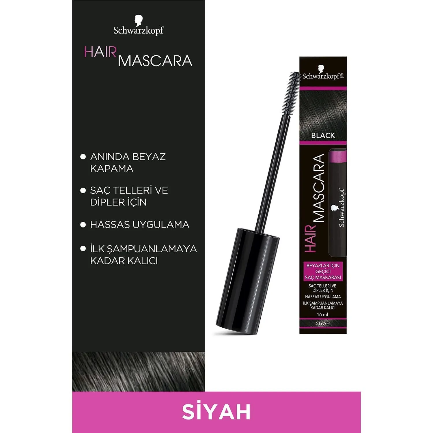 Schwarzkopf Hair Mascara, Black, 1 Tube (16ml)