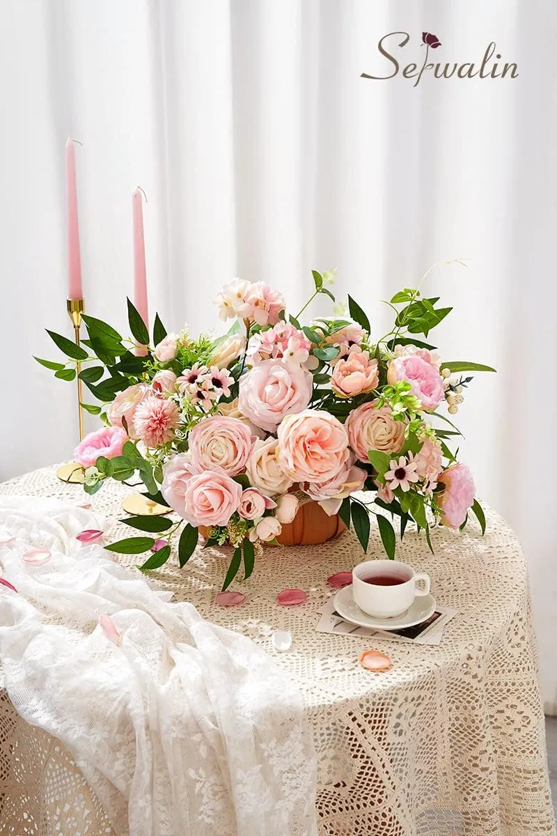 Serwalin Artificial Flowers Pink Wedding Flowers Silk Flowers with Stems Fake Cake Flowers for Wedding Bouquets Centerpieces Spring Decor Baby Shower Decoration