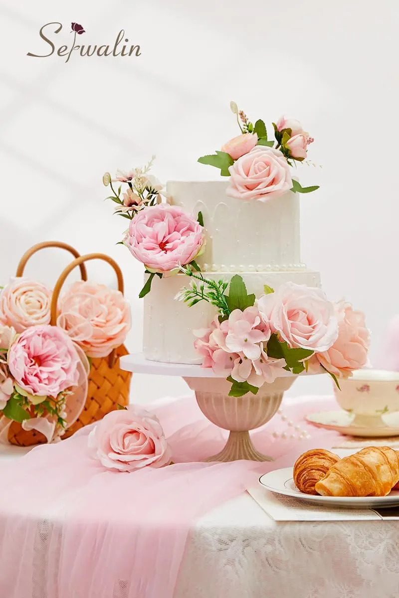 Serwalin Artificial Flowers Pink Wedding Flowers Silk Flowers with Stems Fake Cake Flowers for Wedding Bouquets Centerpieces Spring Decor Baby Shower Decoration