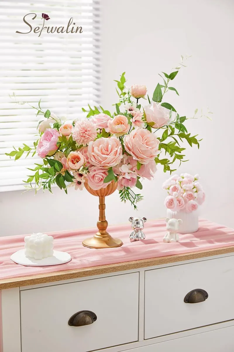 Serwalin Artificial Flowers Pink Wedding Flowers Silk Flowers with Stems Fake Cake Flowers for Wedding Bouquets Centerpieces Spring Decor Baby Shower Decoration