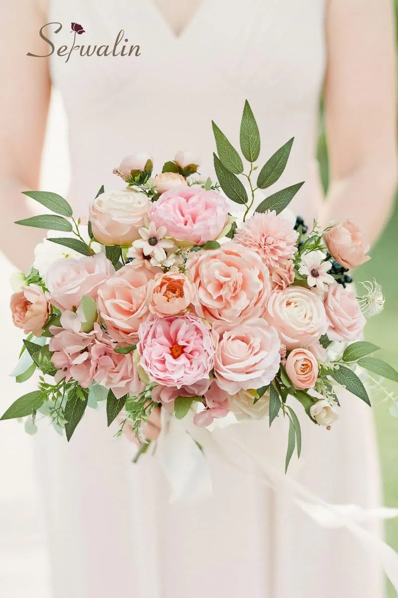Serwalin Artificial Flowers Pink Wedding Flowers Silk Flowers with Stems Fake Cake Flowers for Wedding Bouquets Centerpieces Spring Decor Baby Shower Decoration