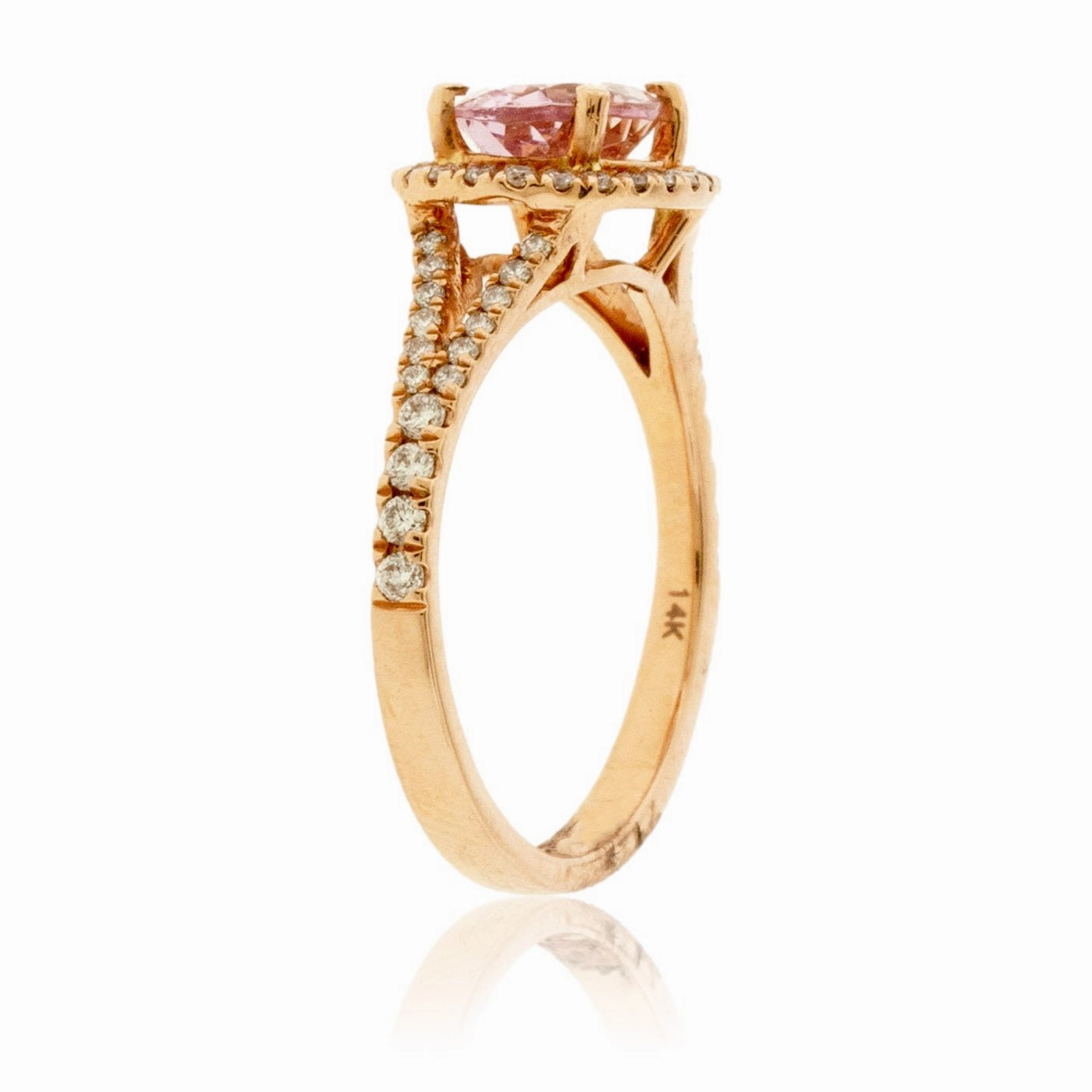 Sideways Oval Cut Morganite & Diamond Halo Ring