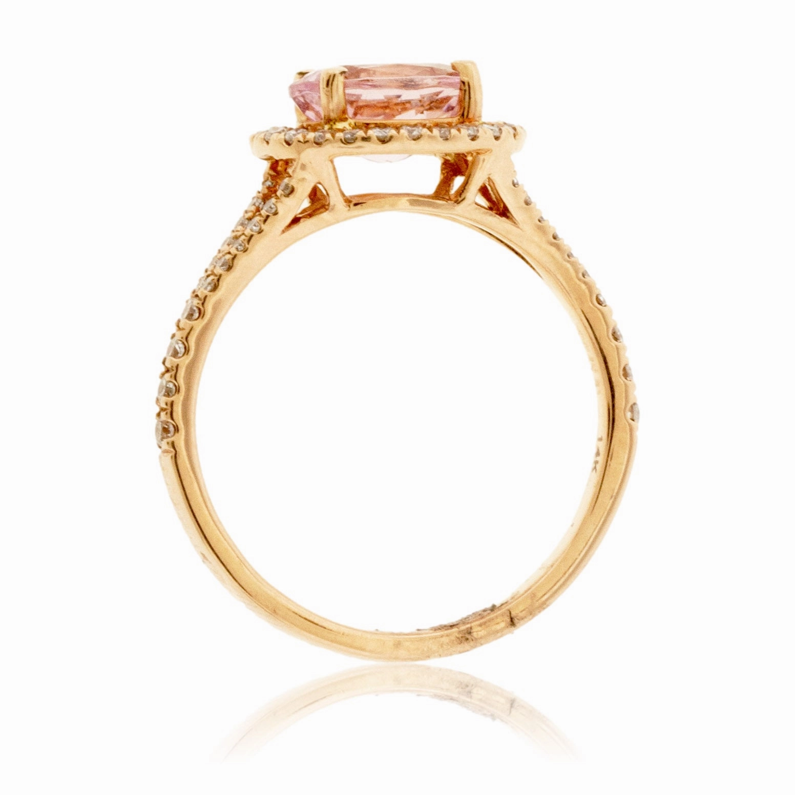 Sideways Oval Cut Morganite & Diamond Halo Ring