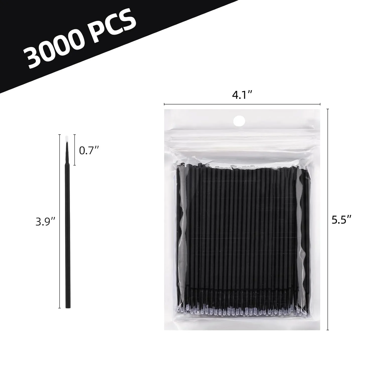 Tbestmax 3000 Pcs Micro Applicator Brush, Micro Swabs, Disposable Eye Lashes Mascara Wands for Eyelash Extension - Black