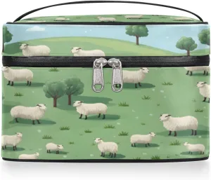 Toiletry Bags Herd Sheep Large Capacity Travel Makeup Organizer Case, Sheeps on Hillside Meadow Portable Toiletry Bag for Women Makeup Brush Bag Storage Bag