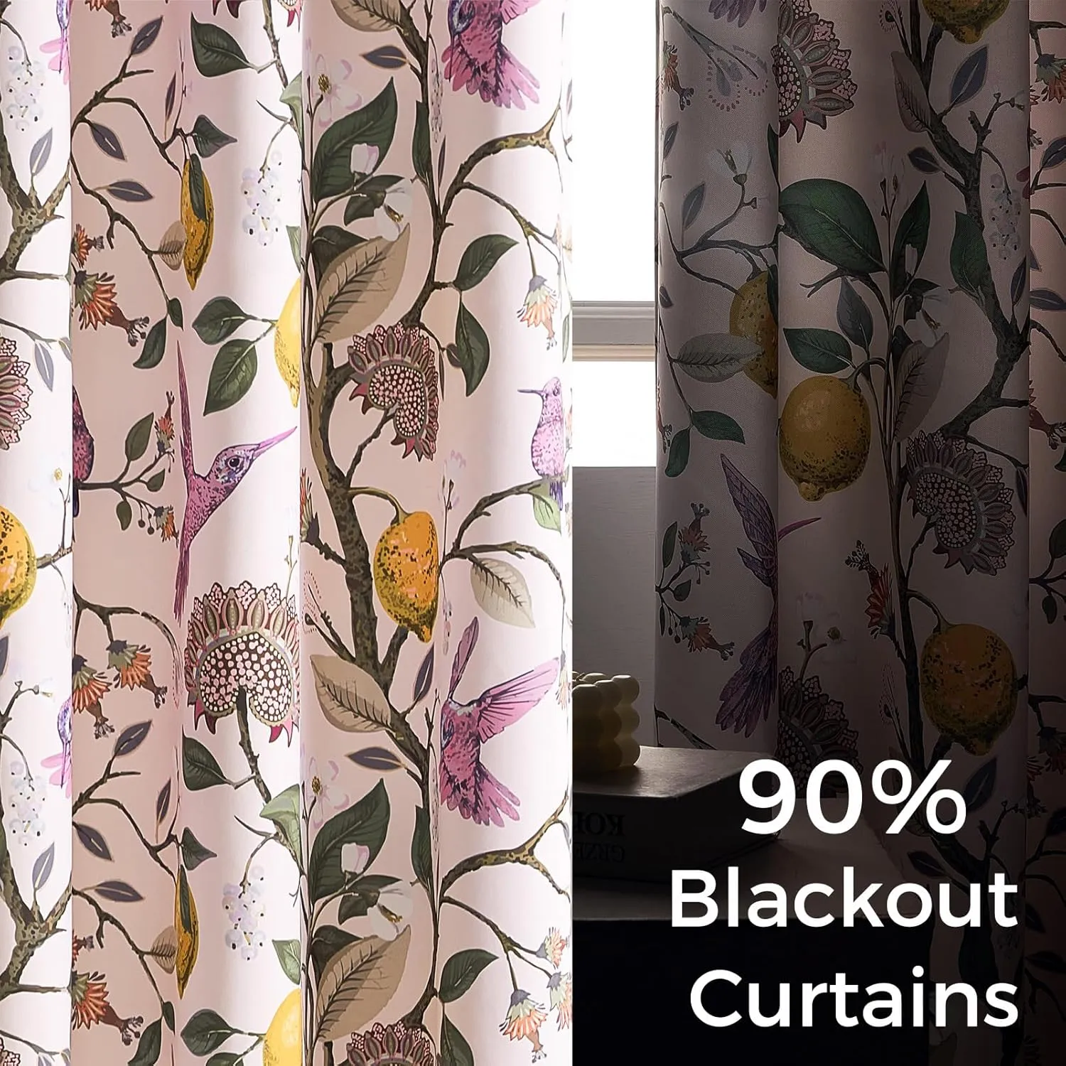 Topfinel Floral Curtains 84 Inch Length 2 Panels Set Pink Spring French Country Coquette Flower Hummingbird Blush Pink Blackout Curtains Preppy Nursery Girls Bedroom Aesthetic Living Dining Room
