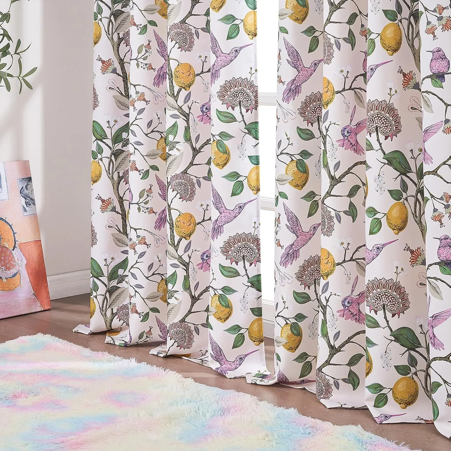 Topfinel Floral Curtains 84 Inch Length 2 Panels Set Pink Spring French Country Coquette Flower Hummingbird Blush Pink Blackout Curtains Preppy Nursery Girls Bedroom Aesthetic Living Dining Room