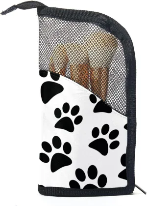 Travel Makeup Brush Holder, Large Stand-Up Makeup Brush Case, Professional Brush Organizer Foldable Makeup Artist Brush Storage Bag - Cute Black Dog Animal Footprint