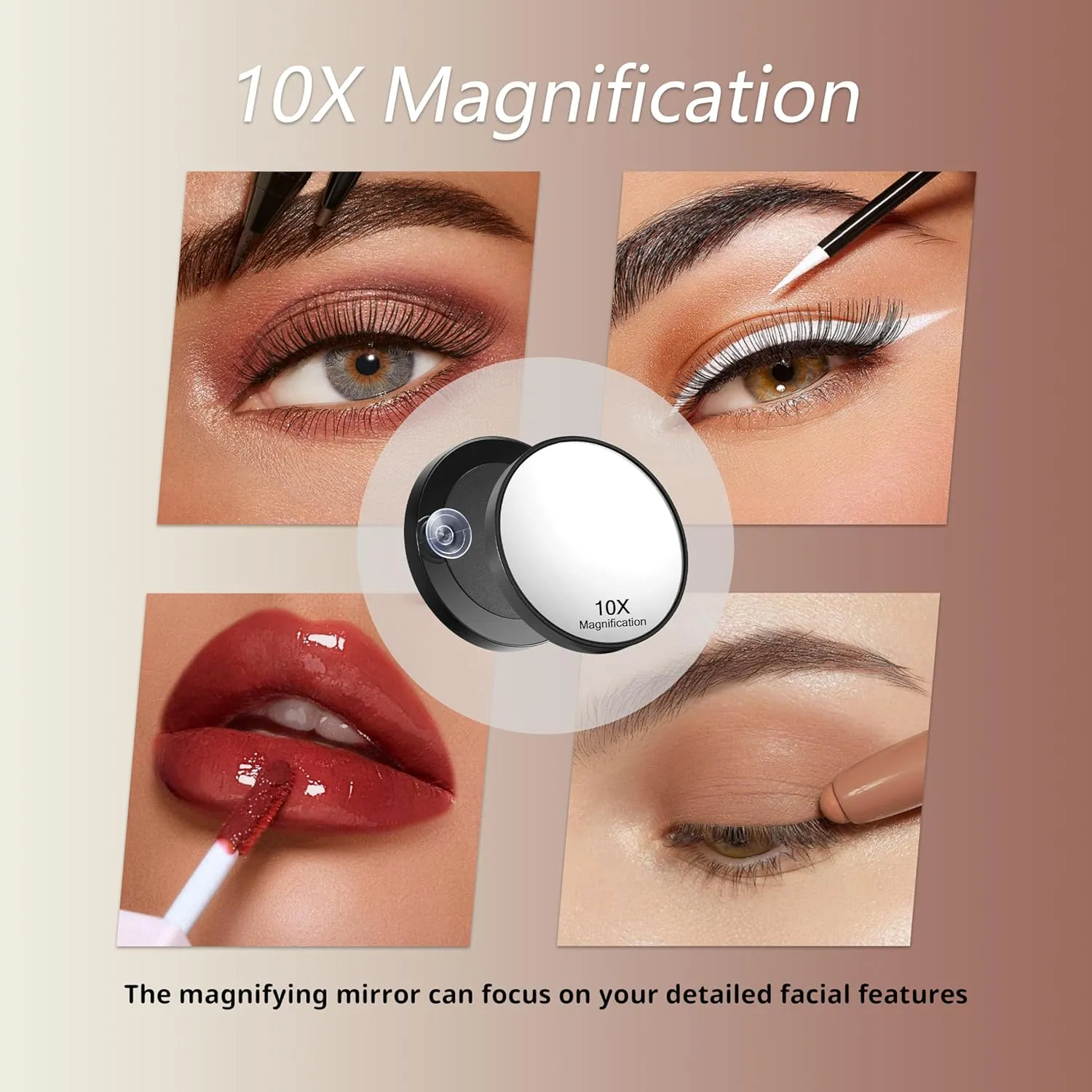 Vanity Mirror with Lights, Hollywood Vanity Makeup Mirror with 9 Dimmable LED Bulbs, 3 Color Lighting Modes, Detachable 10X Magnification, 360°Rotation,Black