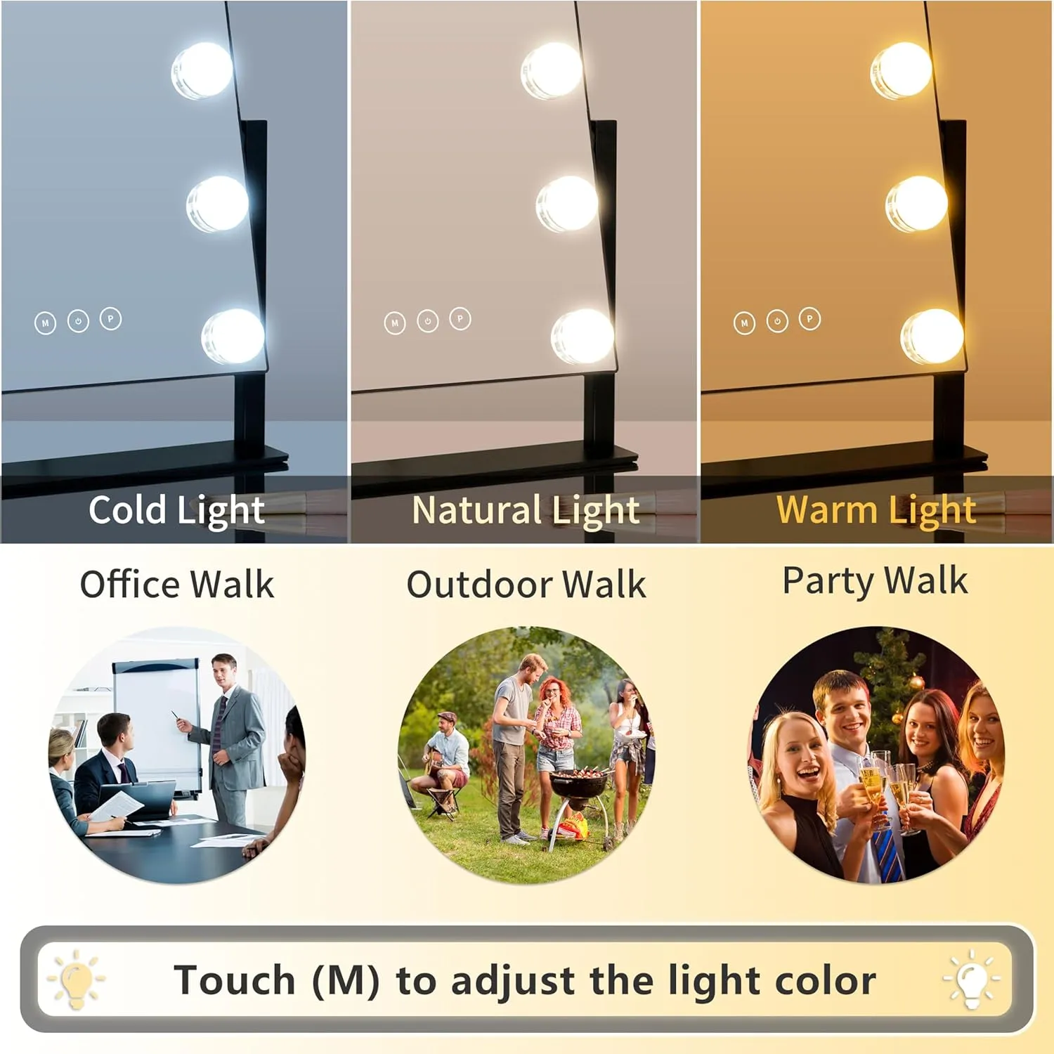 Vanity Mirror with Lights,Lighted Vanity Mirror with 9 Dimmable Bulbs for Dressing Room & Bedroom,3 Color Lighting,Modes Detachable 10x Magnification 360°Ratation (Black) 12" L x 14.4" W