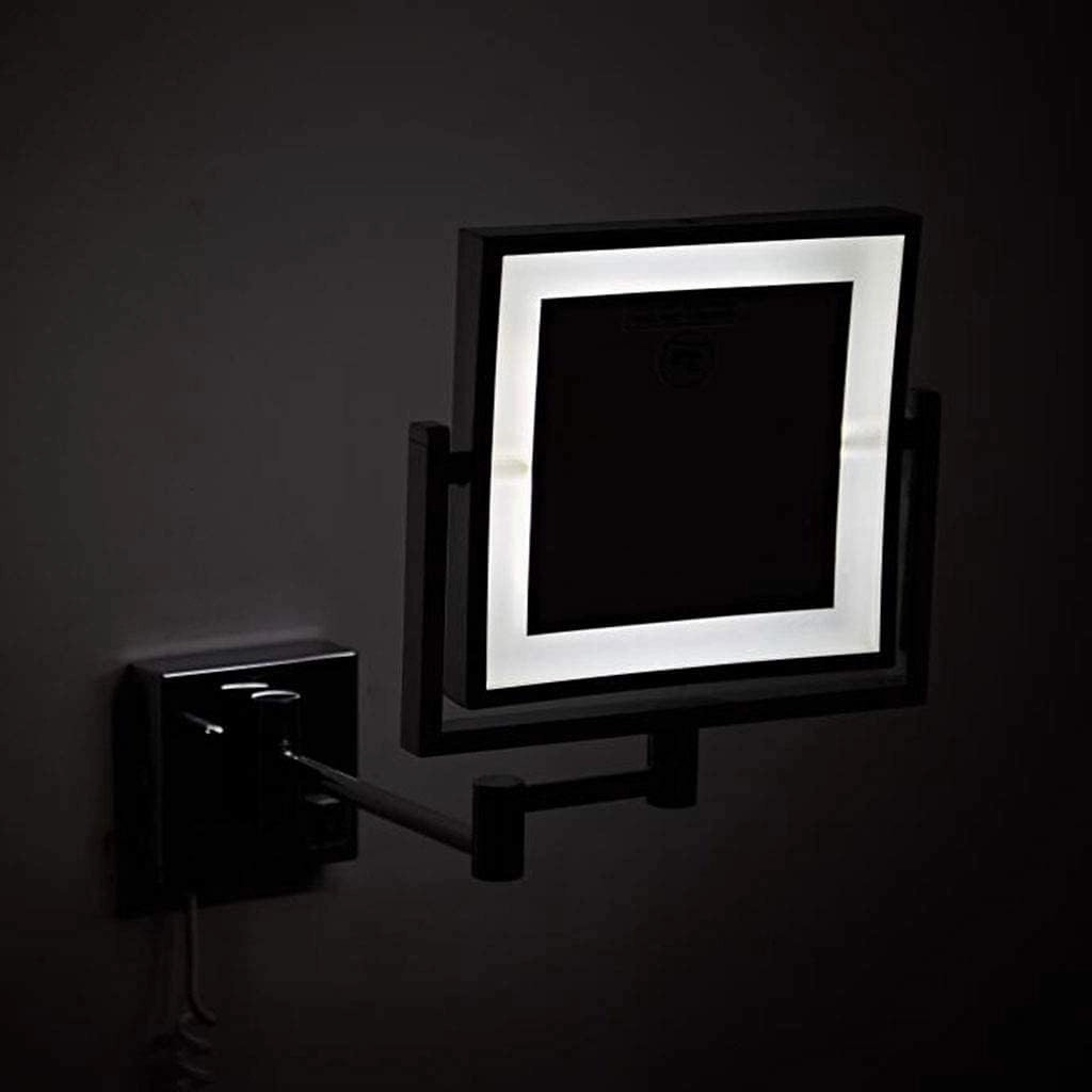 Vanity Mirror with Lights, Makeup Mirror Wall Mount Bathroom Mirror 8inch 3X Magnification Cosmetic Mirror Double Sided Shaving in Bedroom,Black_Powered by Plug (Black Hardwired Connection)