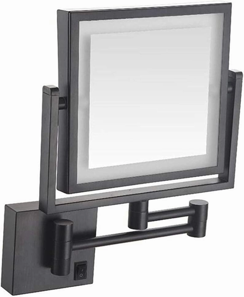 Vanity Mirror with Lights, Makeup Mirror Wall Mount Bathroom Mirror 8inch 3X Magnification Cosmetic Mirror Double Sided Shaving in Bedroom,Black_Powered by Plug (Black Hardwired Connection)