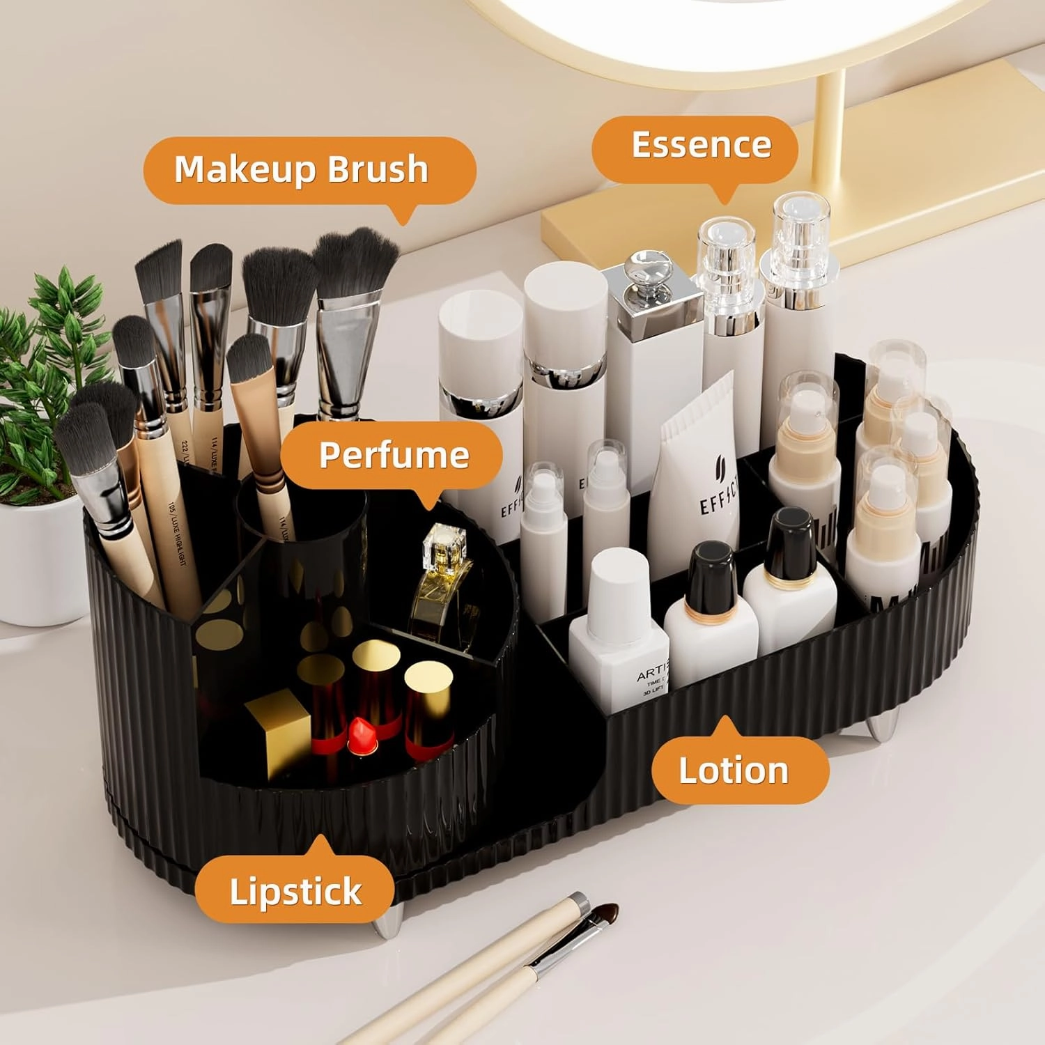 VITVITI Makeup Organizer Countertop for Vanity, 360 Rotating Cosmetic Makeup Brush Holder Storage, Plastic Large Skincare Display Case Organizer for Lotion, Lipsticks, Perfume (black)