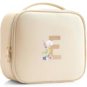 Vlando Makeup Bag for Travel,Surname Initials Custom Makeup Bag,PU Leather Cosmetics Bag for Girl Women Friend Gift, E, E, f/ddd