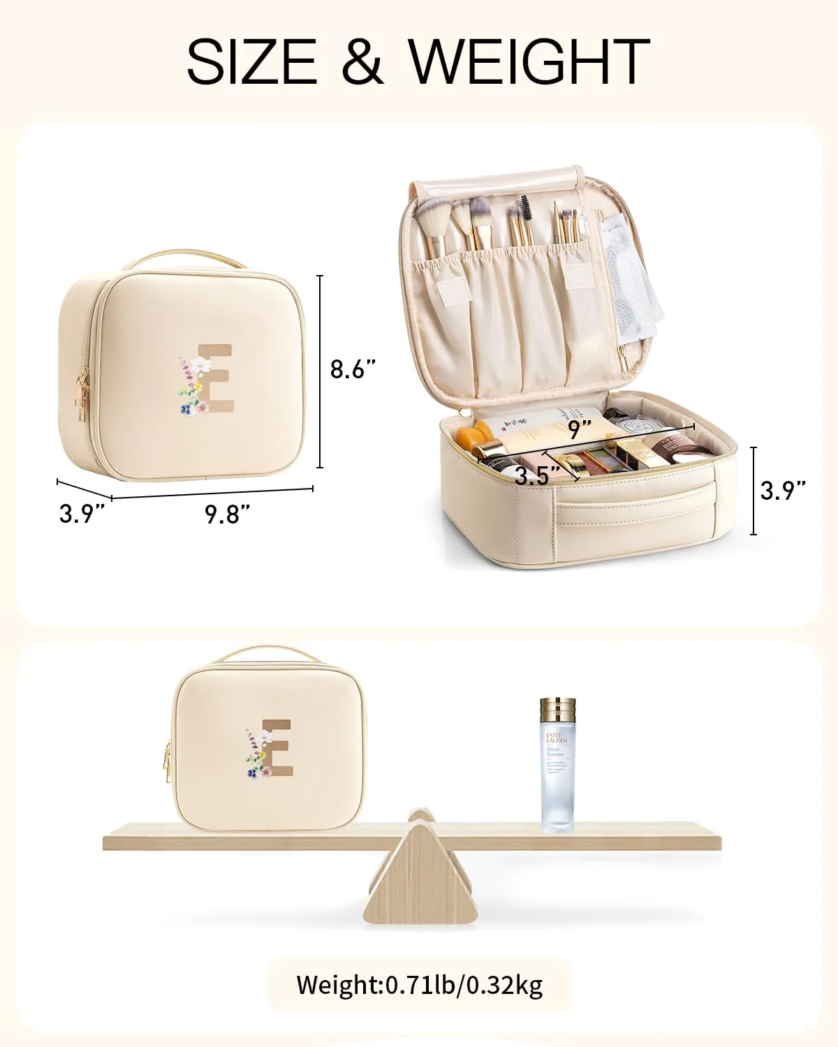 Vlando Makeup Bag for Travel,Surname Initials Custom Makeup Bag,PU Leather Cosmetics Bag for Girl Women Friend Gift, E, E, f/ddd