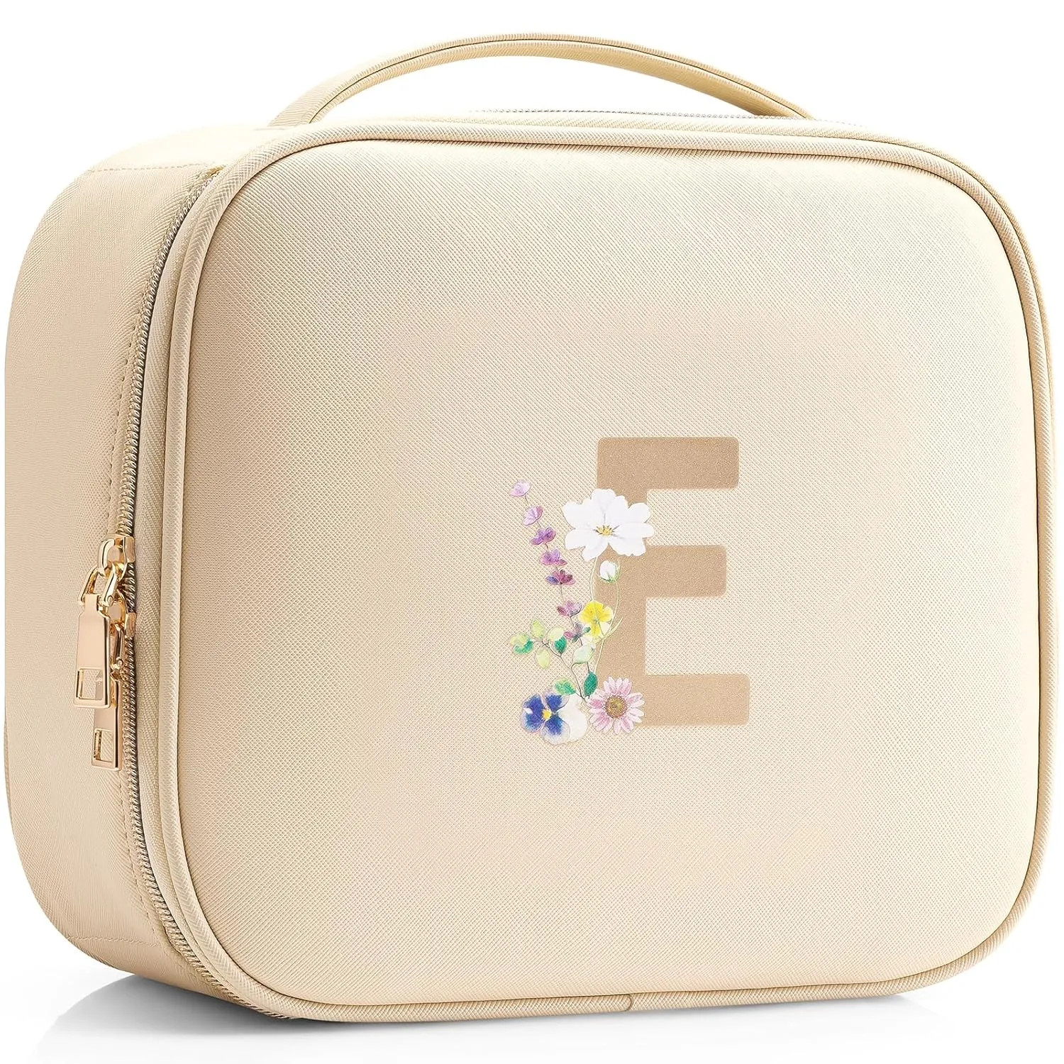 Vlando Makeup Bag for Travel,Surname Initials Custom Makeup Bag,PU Leather Cosmetics Bag for Girl Women Friend Gift, E, E, f/ddd
