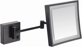 Wall Mounted Mirrors Makeup Shaving Mirror LED Lighted Bathroom Mirror for Hotel Vanity with Adjustable Extendable Square 8 Inch 3X Magnification Cosmetic Mirror (Color : Matte Black)