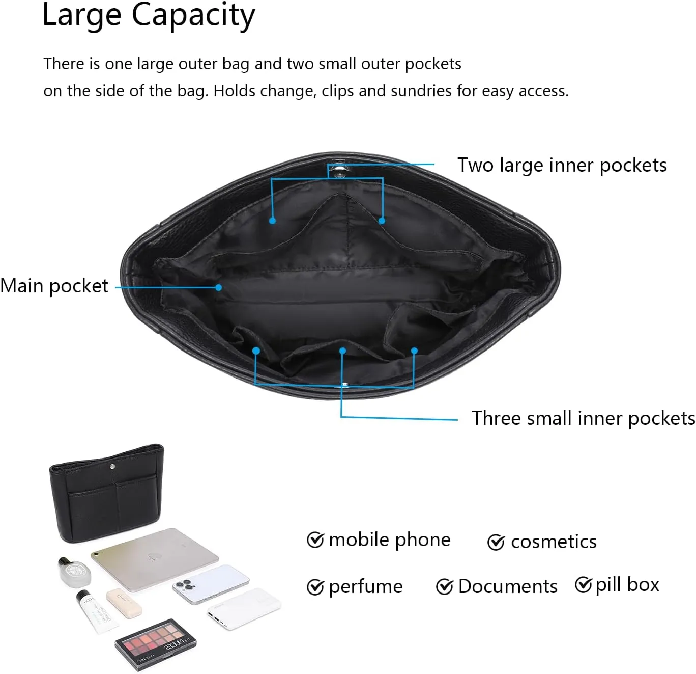 YONEBN waterproof Storage Bag Lightweight Large Capacity nylon Bag Inner Bag Handbag Organizer
